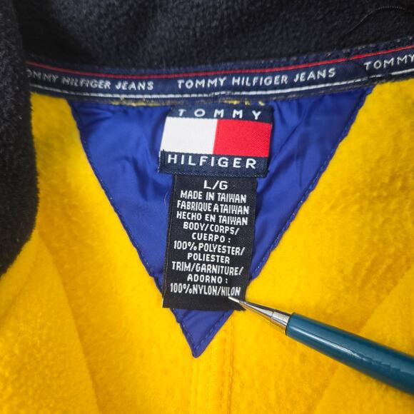 Y2k Tommy Hilfiger Jeans Yellow Jacket Colorblock Fleece Mixed Media size Large - Picture 5 of 16